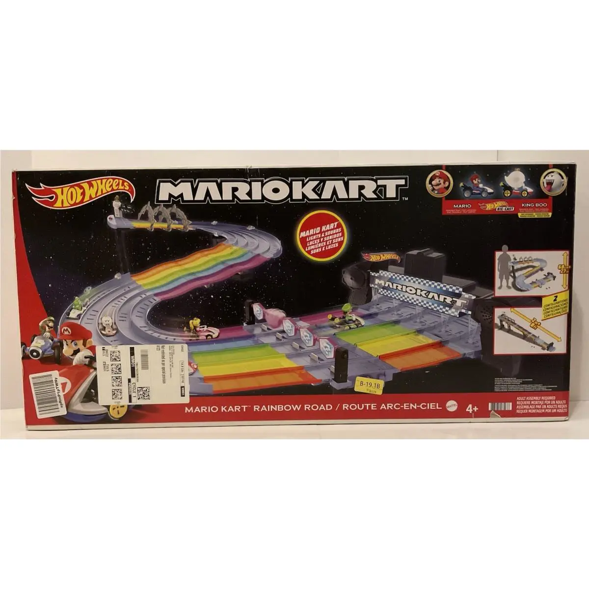 Hot Wheels Mario Kart Rainbow Road Raceway Track Set W/ Lights Sounds