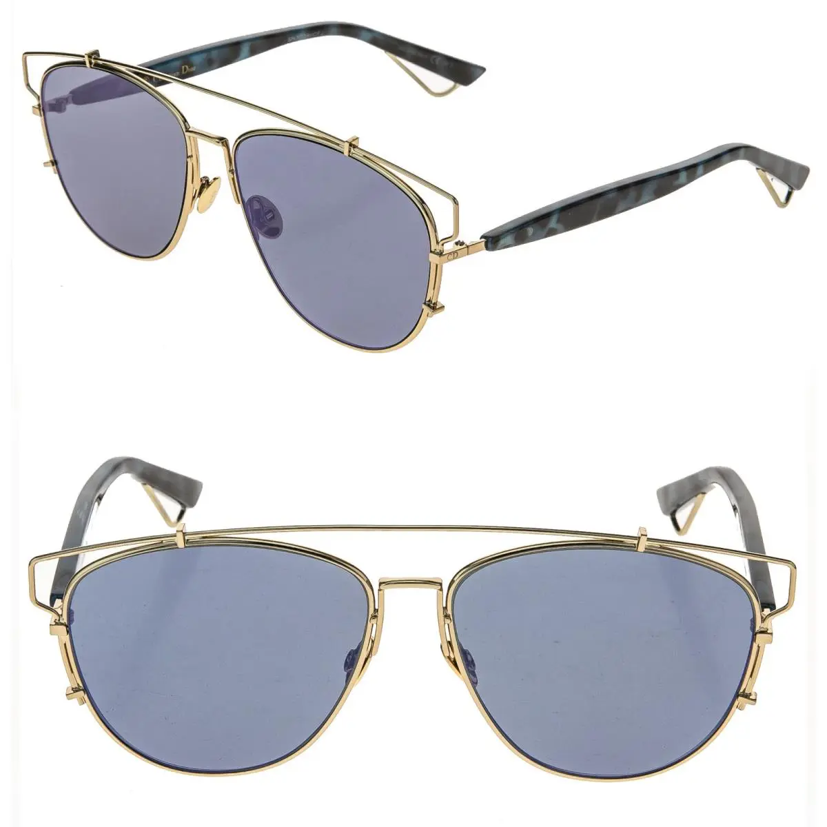 Christian  Technologic Gold Blue Lilac Flat Mirrored Fashion Sunglass Unisex by Dior