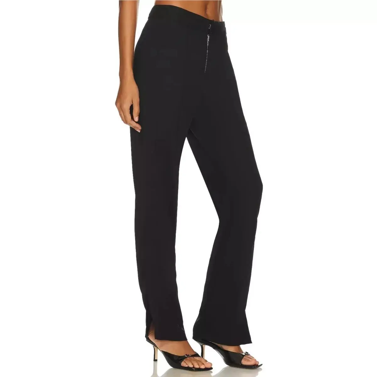 Rag Bone Womens Cameron Crepe Pant Sz 6 Black Seam Front Slit Wide Leg Peated
