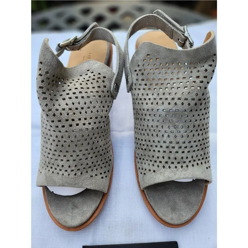Rag Bone Wyatt Mid Heel Sandal Gray Suede Woven Size: 37.5 US 7.5