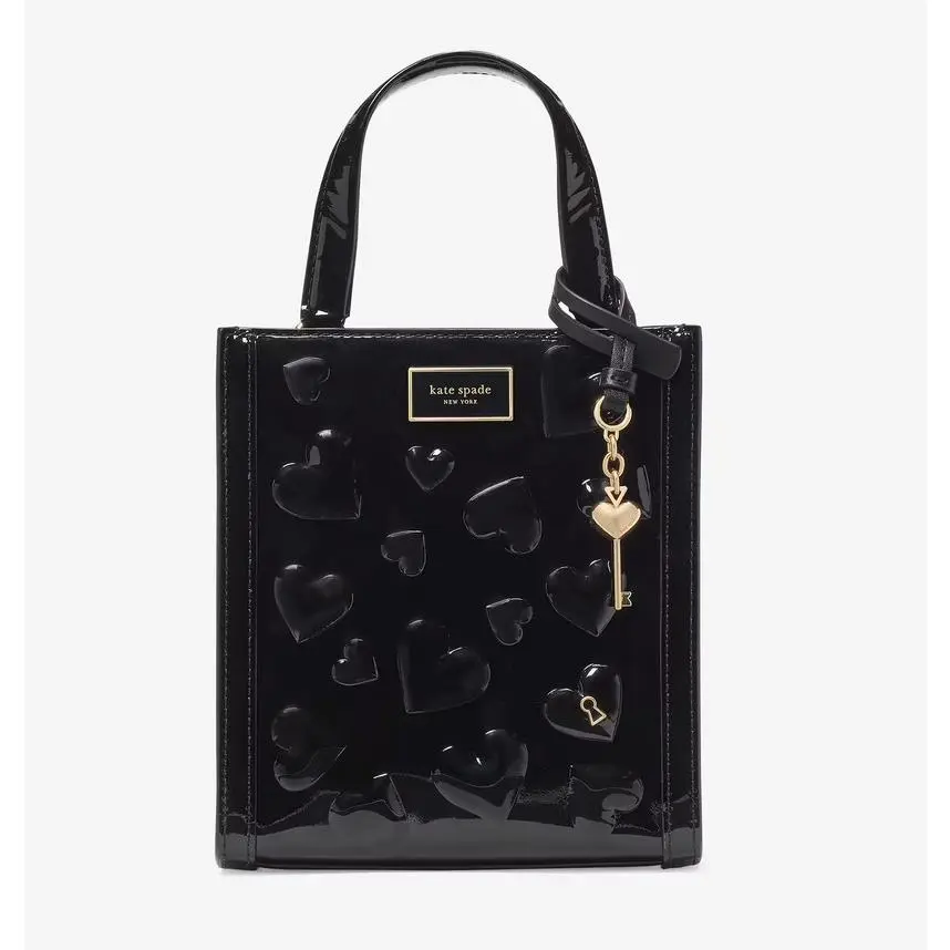 Kate Spade Key to My Heart Embossed Patent Leather Manhattan Mini Tote in Black