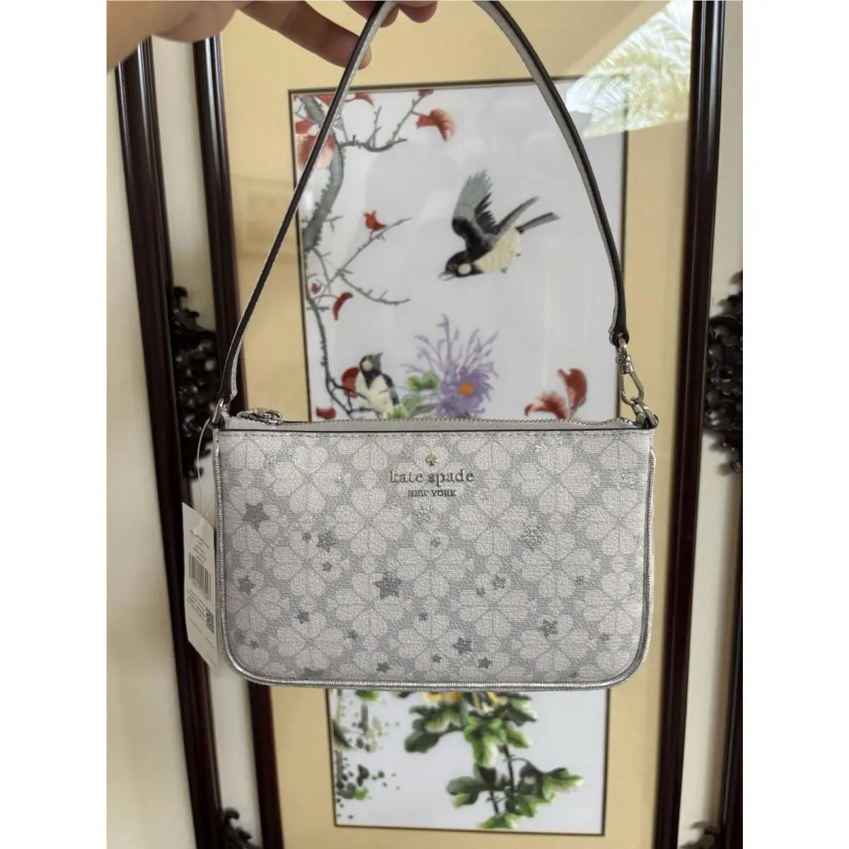 Kate Spade Spade Flower Star Toss Convertible Wristlet Platinum Grey