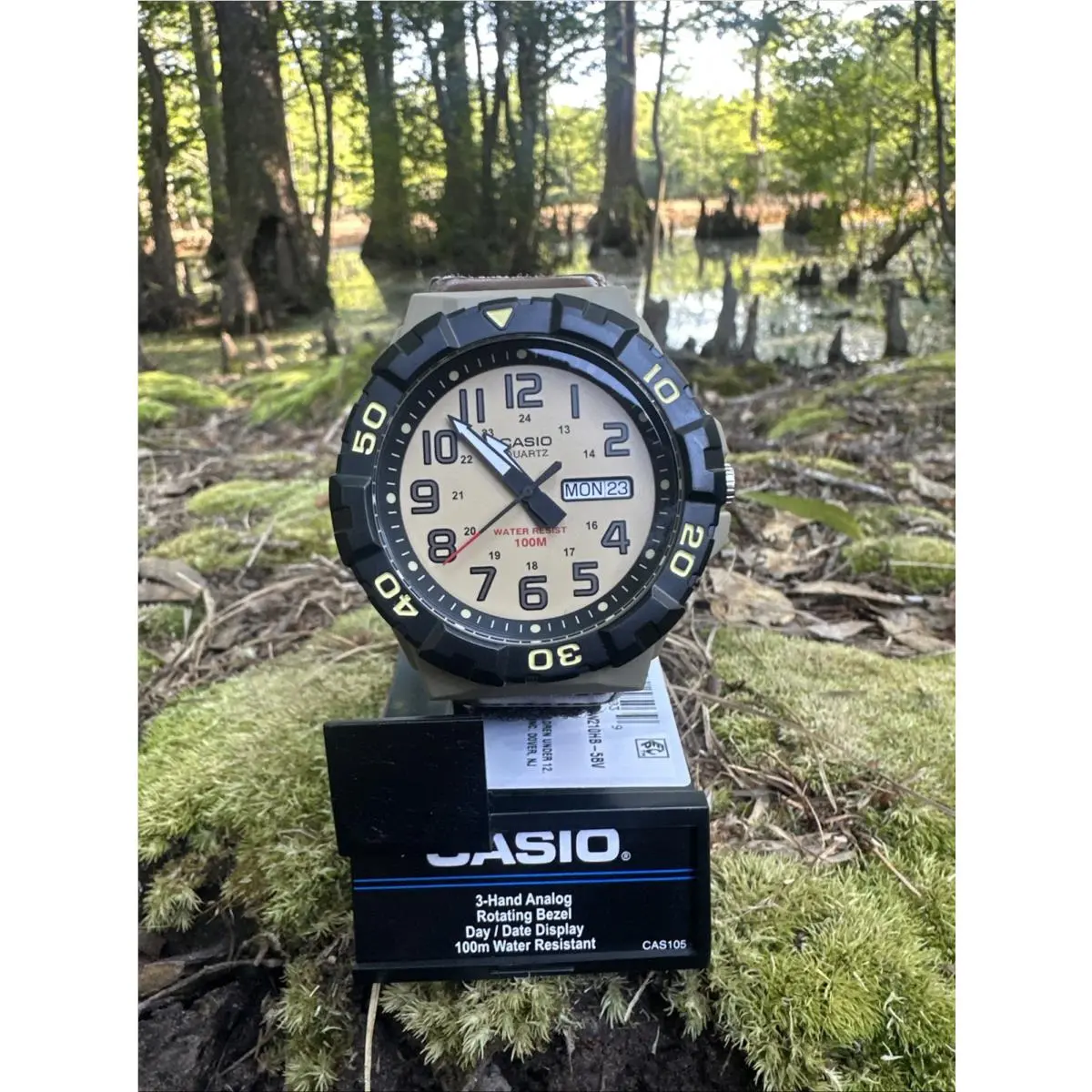 MRW210HB-5BV Men`s Outdoor Sports Fabric Band Watch Date 100M Japan Khaki by Casio