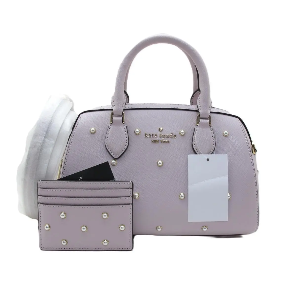 New Kate Spade Madison Duffle Studded Pearl W/matching Card Case Lilac Moon