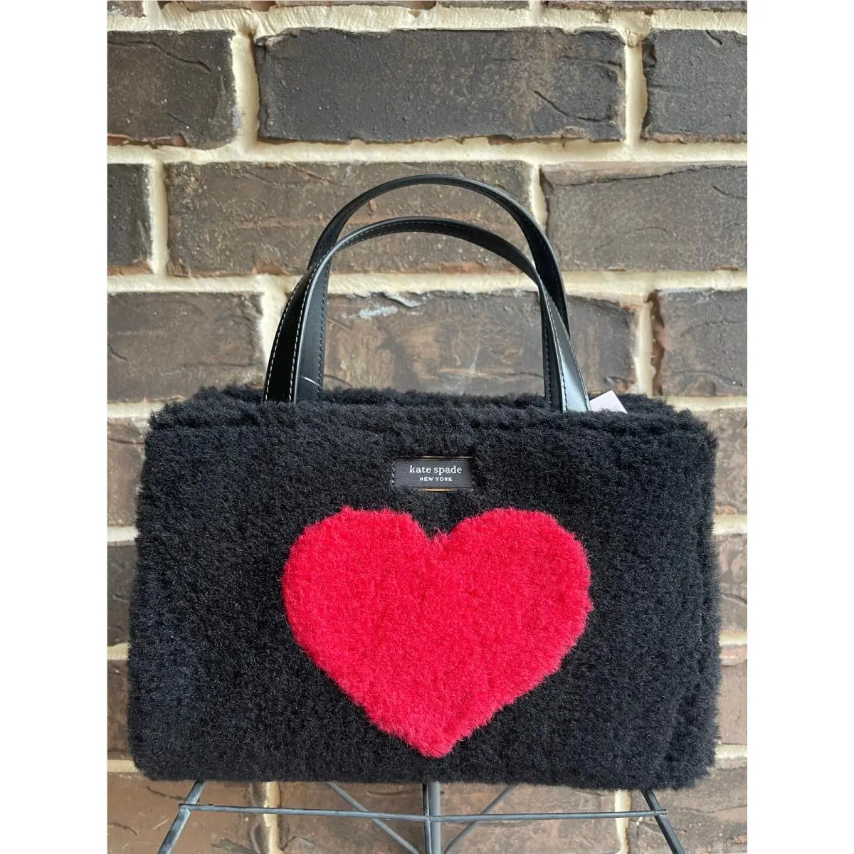 Kate Spade Fur Shearling Sam Icon Intarsia Small Heart Tote