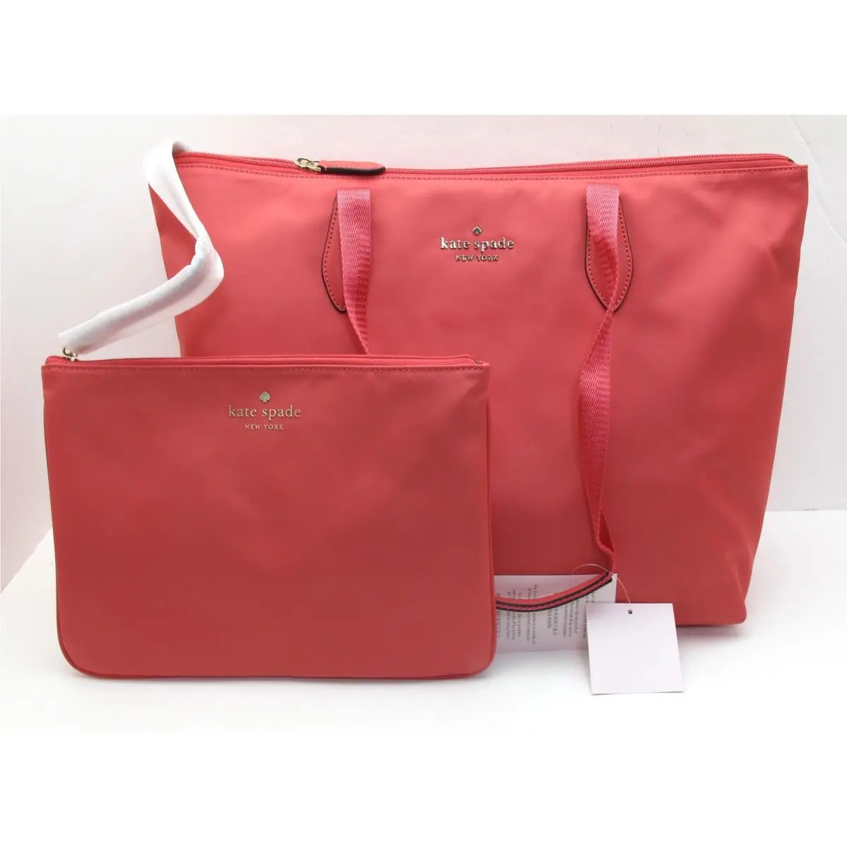 Kate Spade Packable Nylon Tote The Little Better Dark Water Melon + Lg Pouch