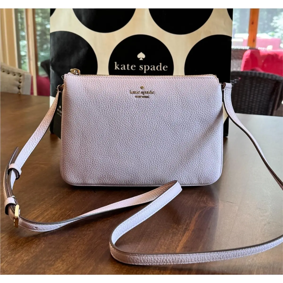 Kate Spade Leila Pebbled Leather Triple Gusset Crossbody in Lilac Moonlight - Handle/Strap: Purple, Exterior: Purple