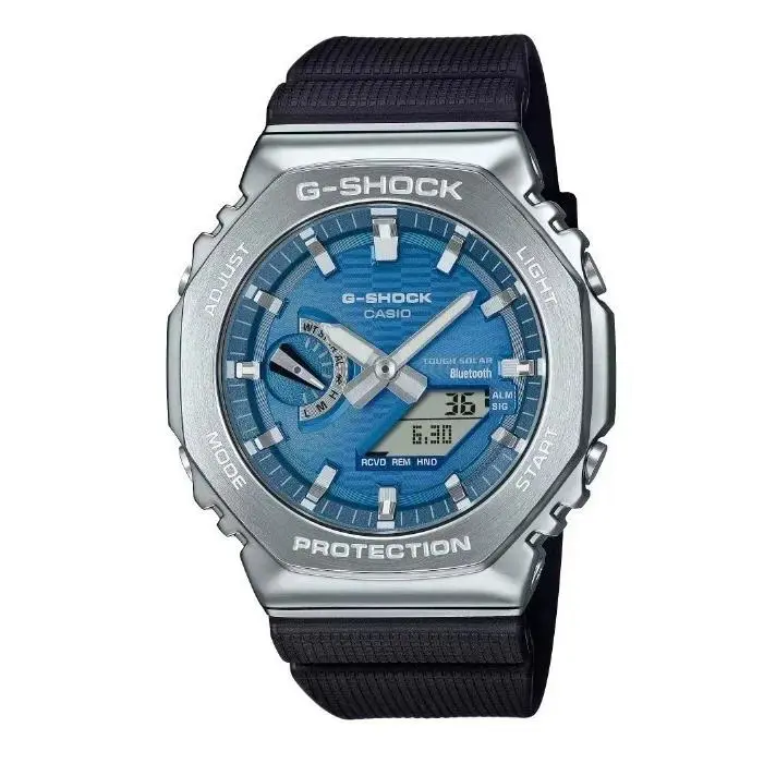 Casio G-shock GBM2100A-2B Stainless Steel IP Bezel Blue Dial Black Band Watch