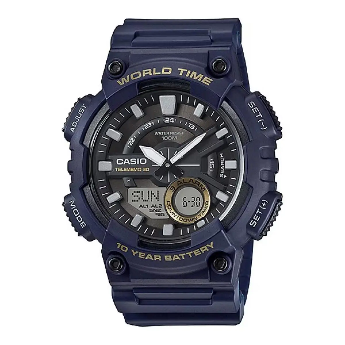Casio AEQ-110W-2AV Mens Black 100M World Time Digital/ Analog Sports Watch