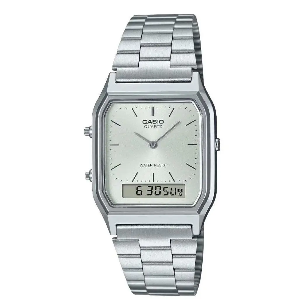 Casio Vintage White Alarm Stopwatch Calendar Dual Time AQ-230A-7A Ladies Watch