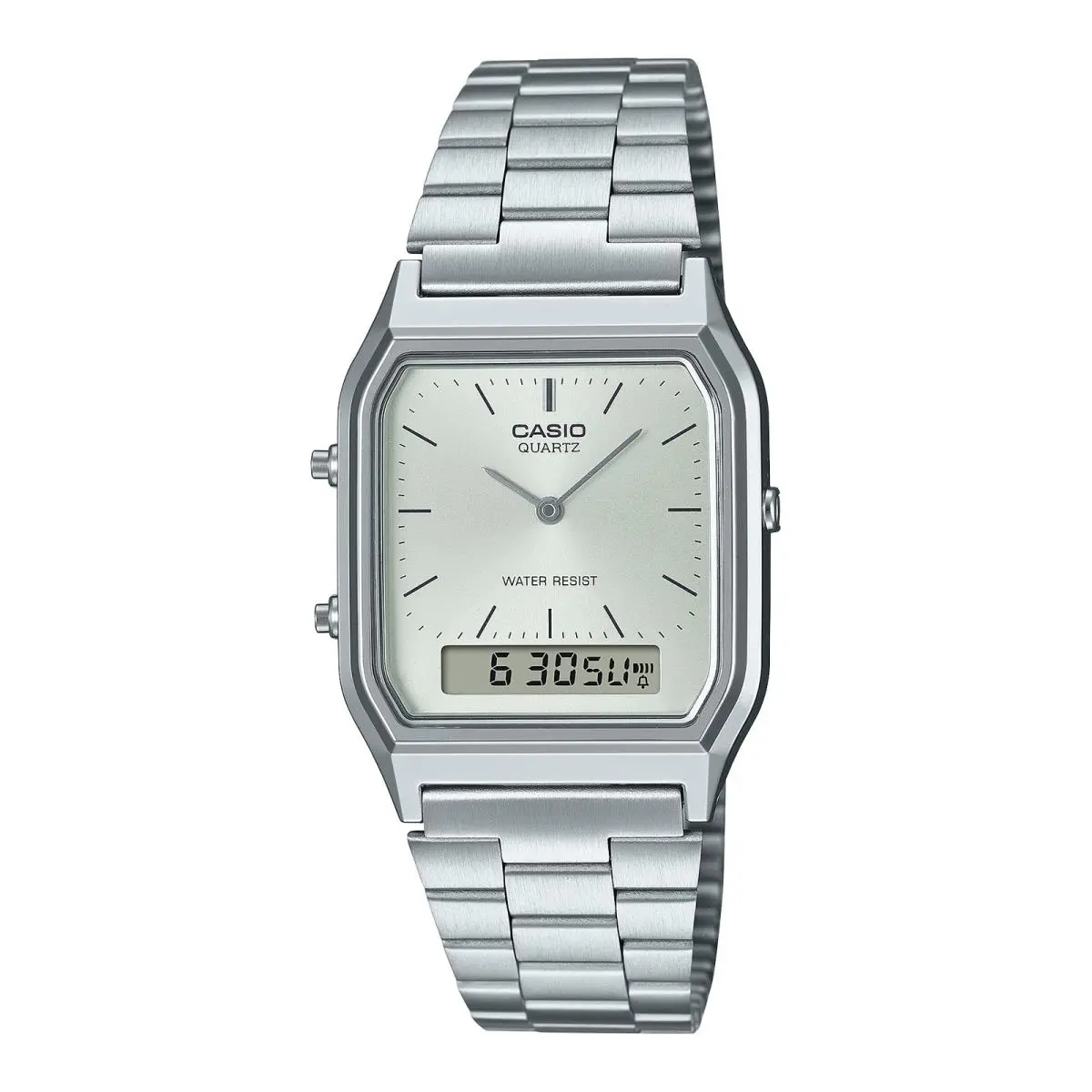 Vintage Analog Digital Silver Dial Silver Tone Unisex Watch AQ-230A-7A by Casio