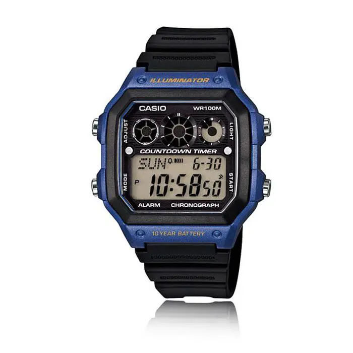 Casio AE1300WH-2A Men`s Referee Timer Blue Case Watch
