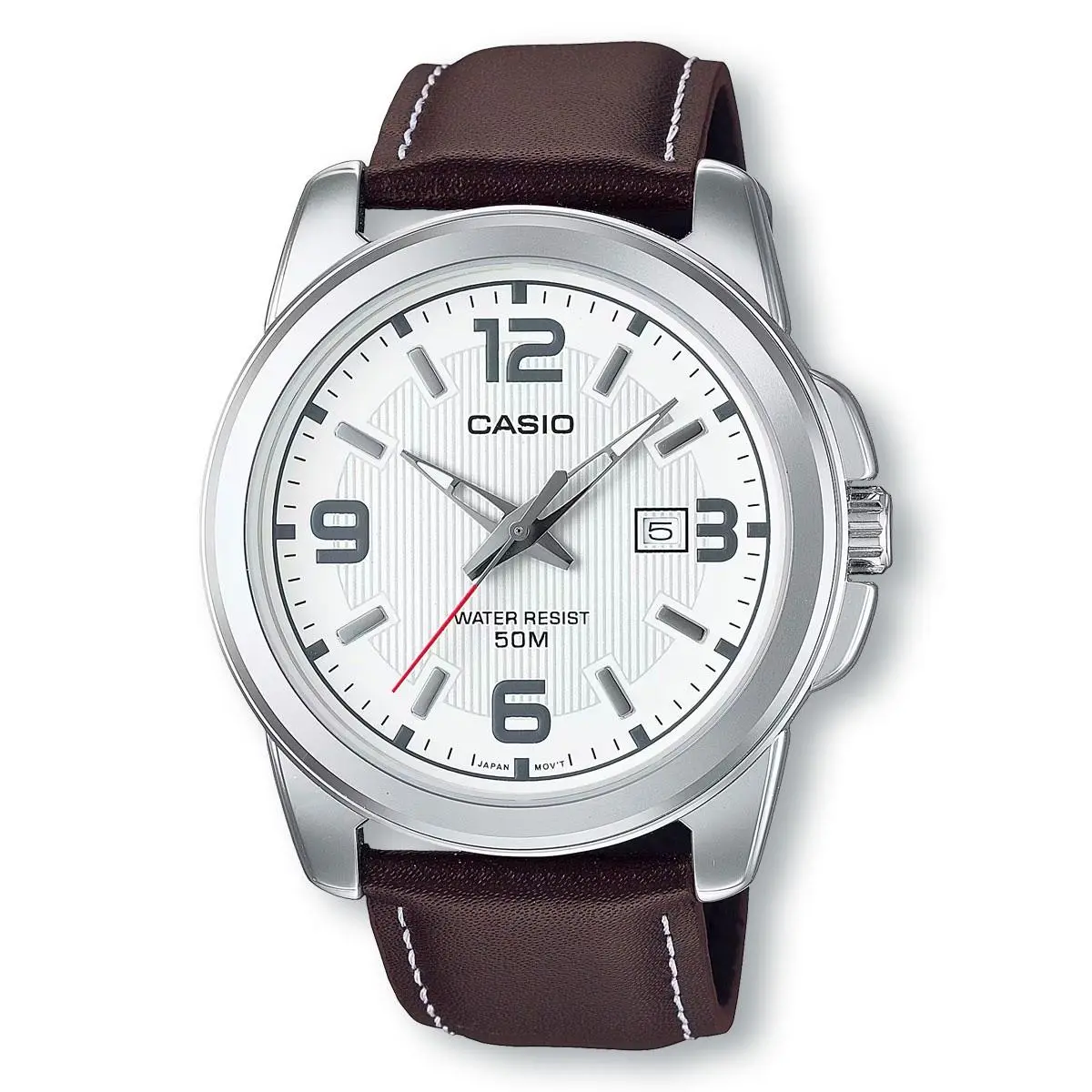 MTP1314L-7A Easy-to-read Brown Leather Band Watch by Casio