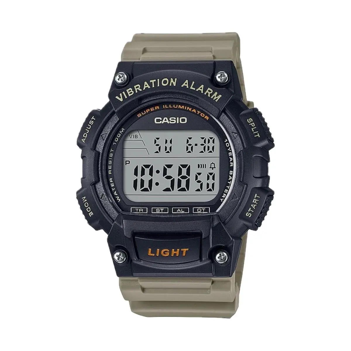 Casio Men`s Black Shock-resistant Digital Sport Watch with Tan Band