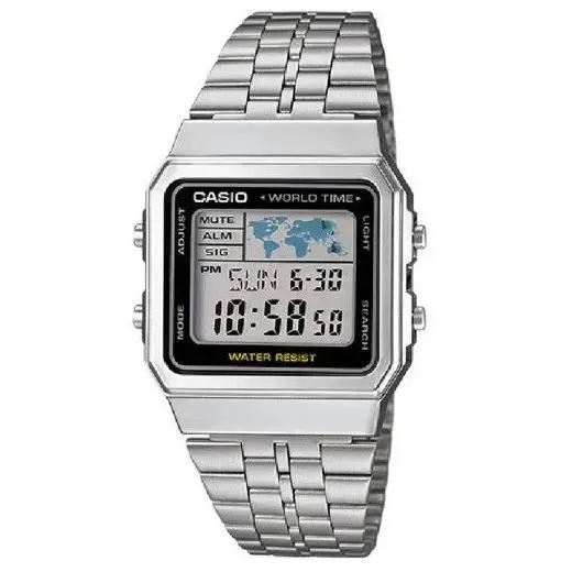 Casio Vintage A500WA-1D Men`s Watch Digital Stainless Steel World Time