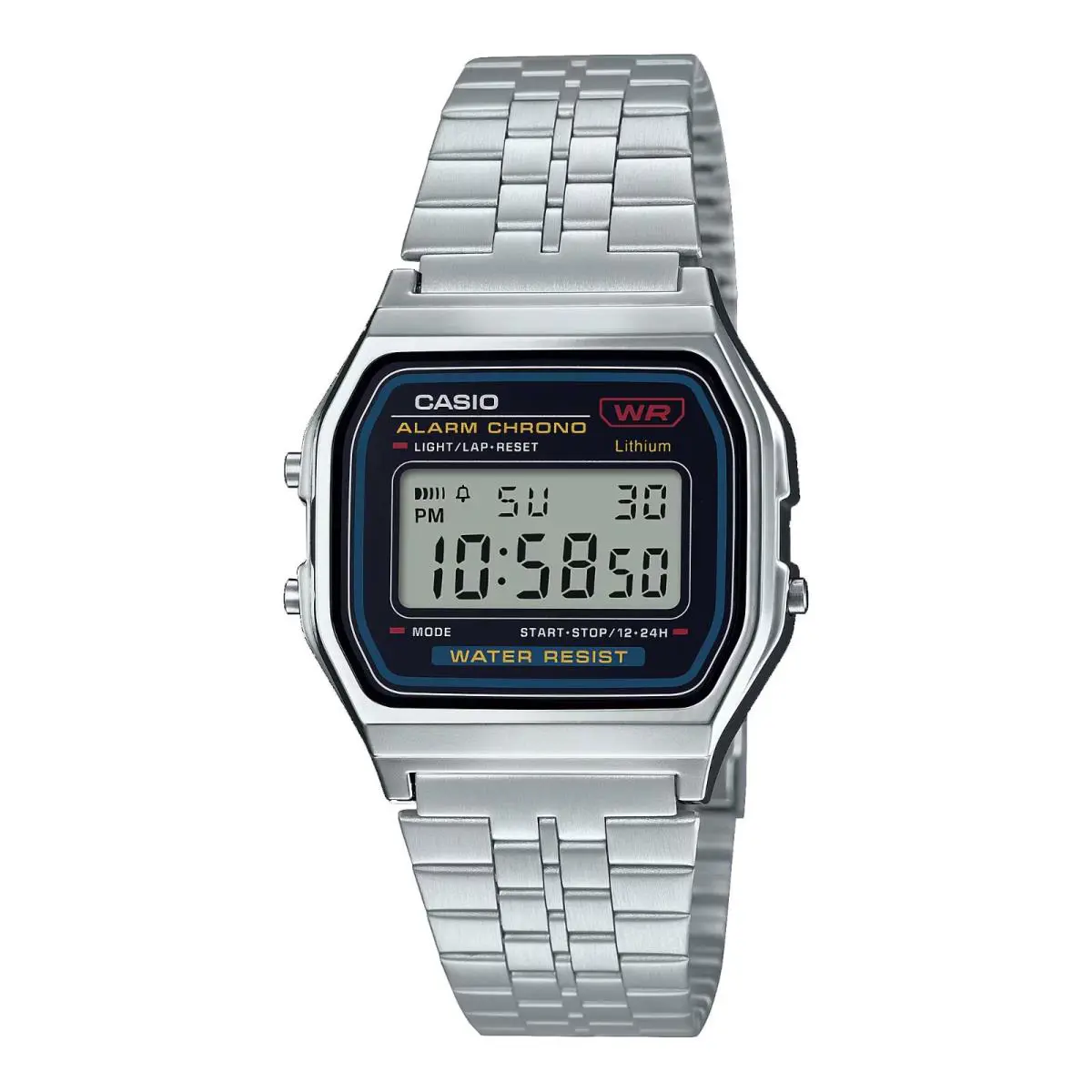 Casio A159WA-N1 Men`s Japan Vintage Metal Band Chronograph Alarm Digital Watch - Dial: Digital, Band: Silver, Bezel: Silver