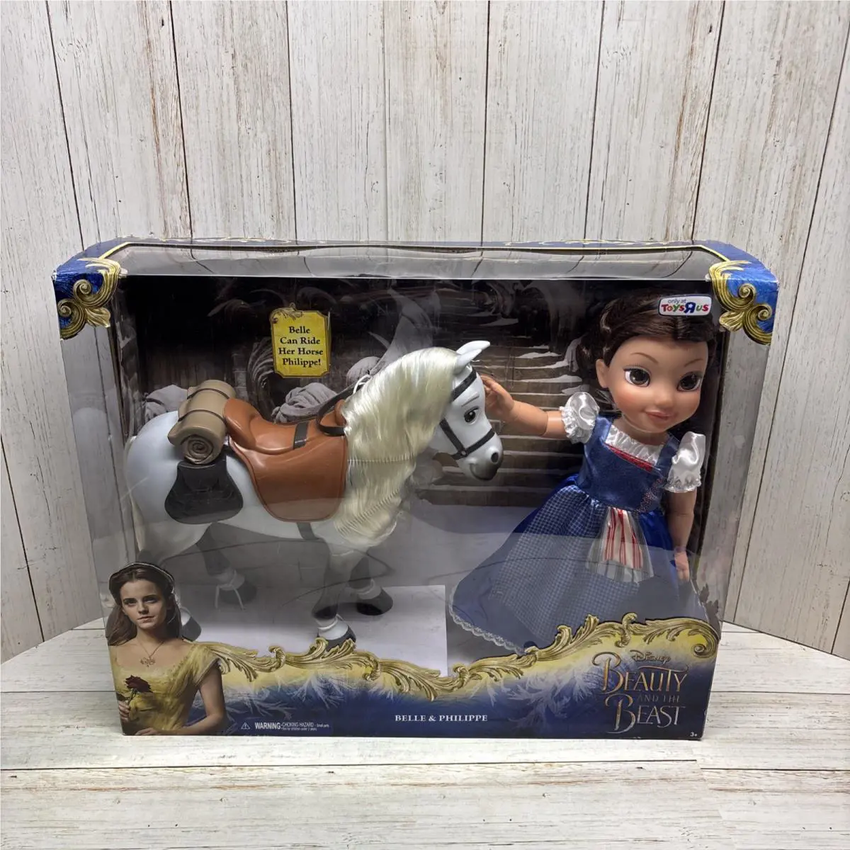 Disney Beauty and The Beast Belle Blue Dress Doll w Philippe Horse Play Set