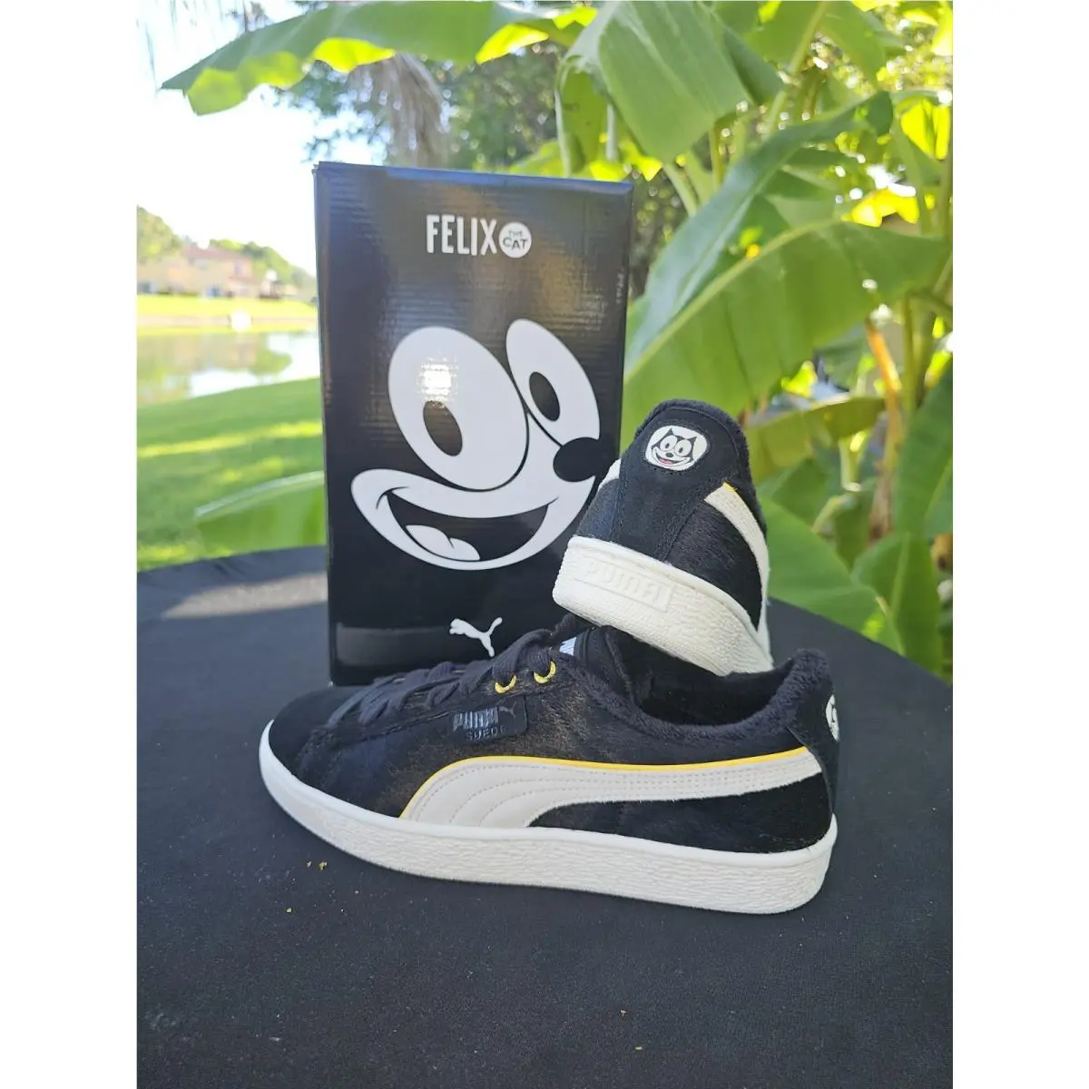 Mens Size 6 Puma Suede X Felix The Cat Sneakers Black White Yellow 398798-01