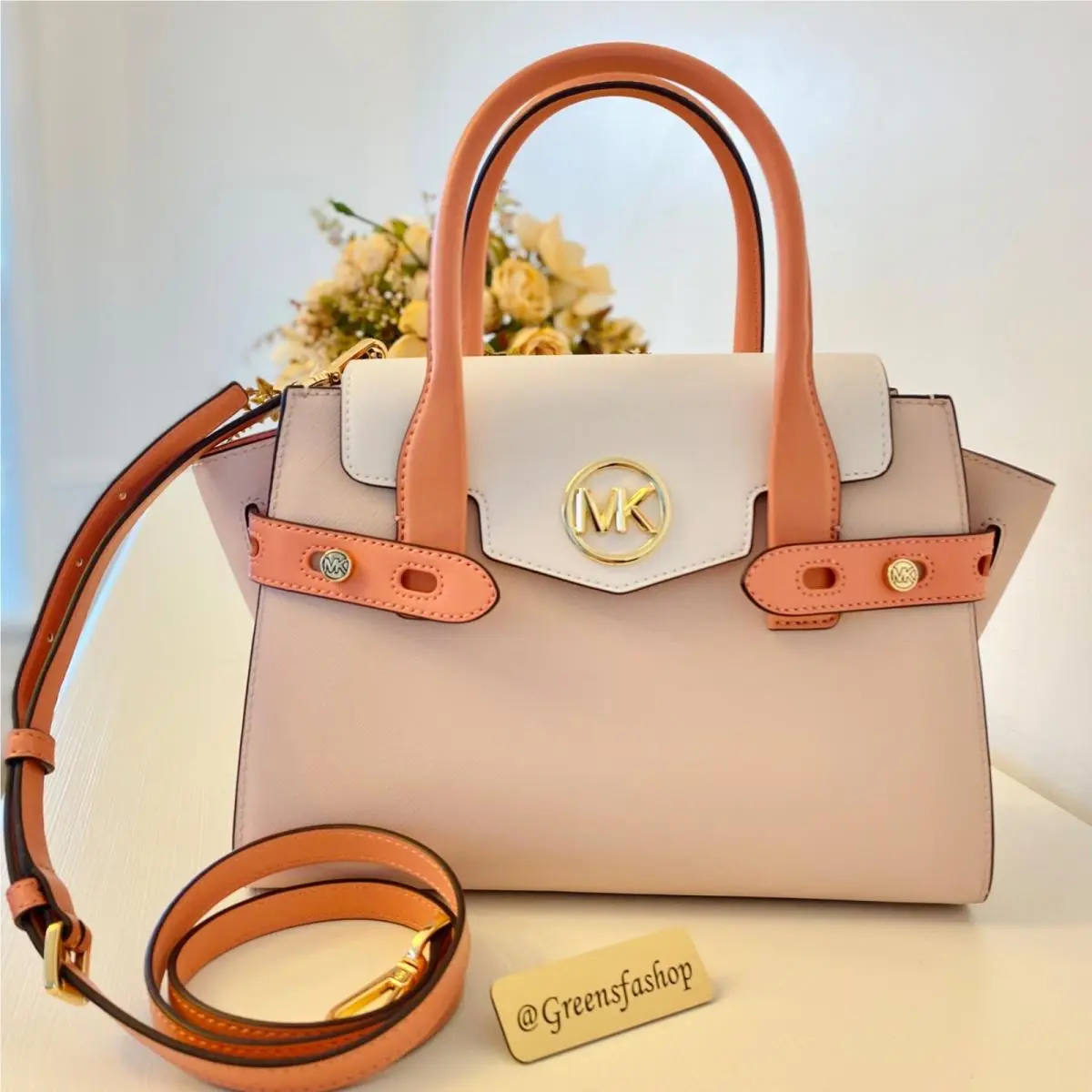 Purse Carmen Medium Flap Satchel Shoulder Bag Powder Blush by Michael Kors
