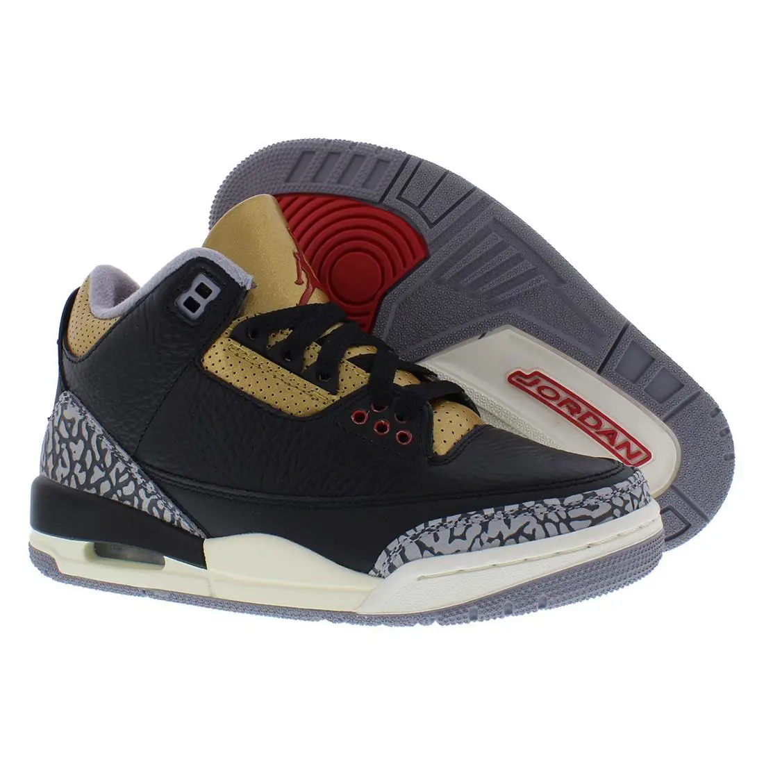 Nike Air Jordan 3 Retro Womens Shoes - Black/Fire Red/Metallic Gold, Main: Black