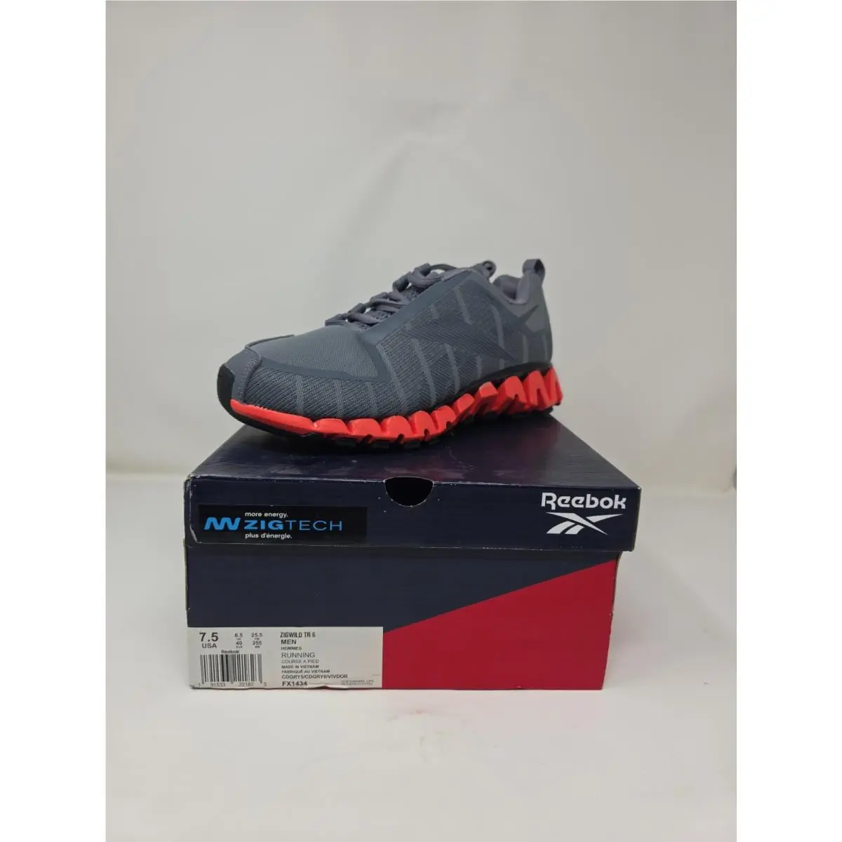 Reebok Zigwild Trail 6 Men FX1434 Cold Grey Vivid Orange Sz 7.5 US/40 EU/25.5cm - Cold Grey Vivid Orange