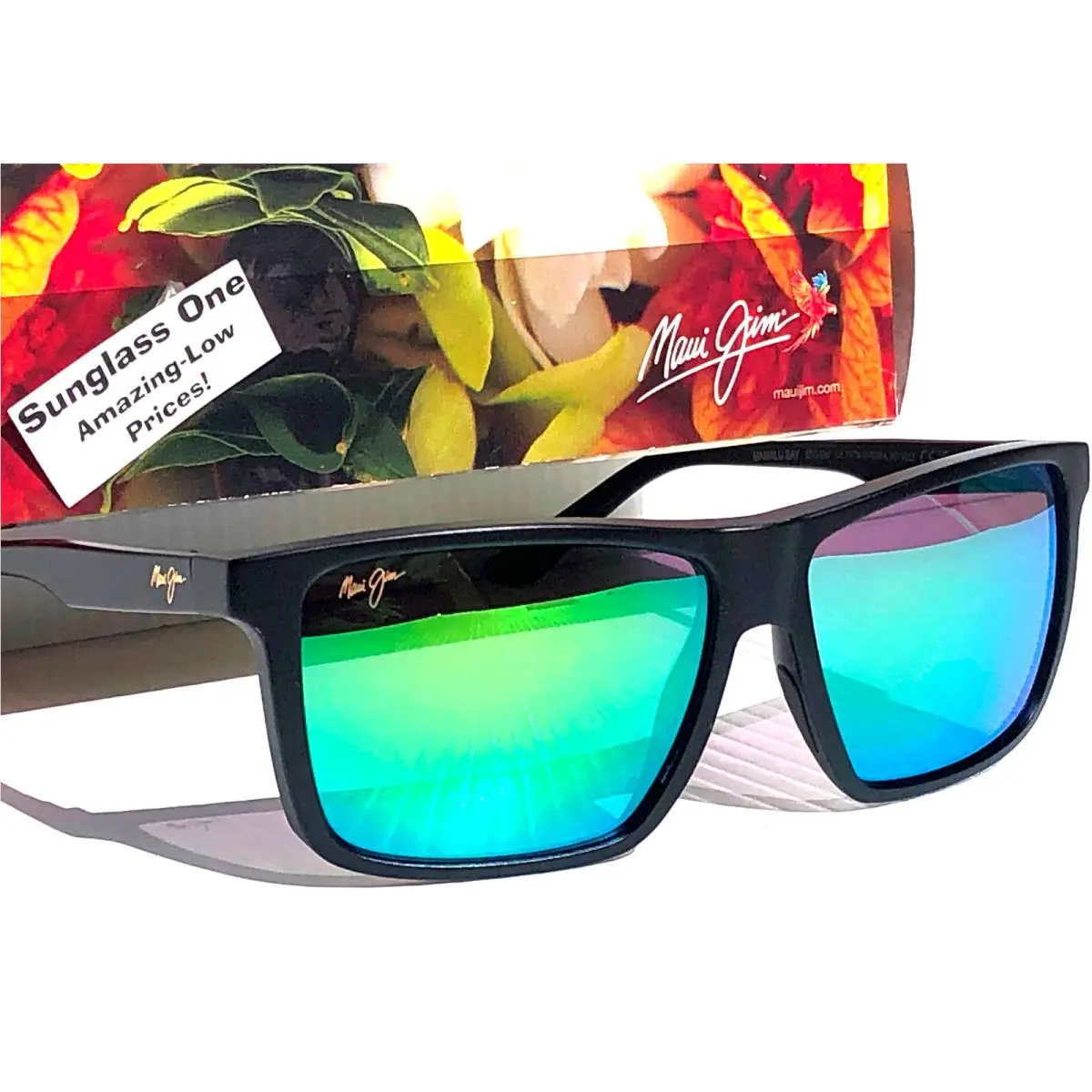 Maui Jim Mamalu Bay Matte Black Polarized Maui Green Glass Sunglass GM610-02A