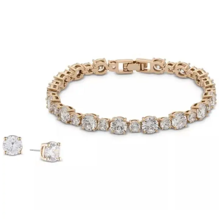 Givenchy Cubic Zirconia Tennis Bracelet Stud Earrings Set - Gold-tone