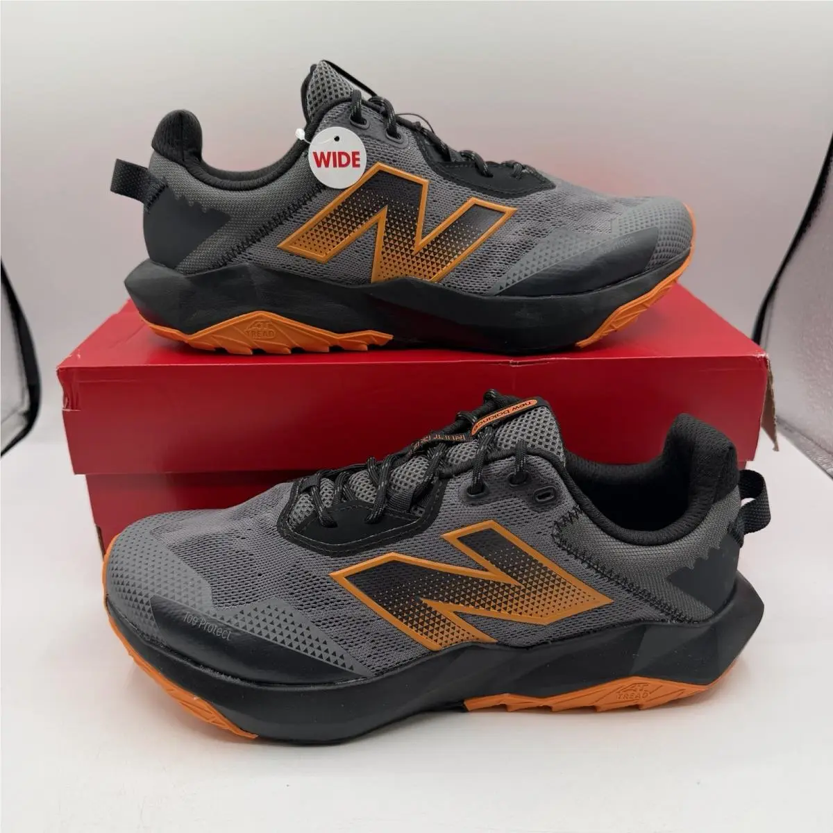 New Balance Dynasoft Nitrel v6 Trail Running Shoes Mens 9 4E Wide Grey/orange