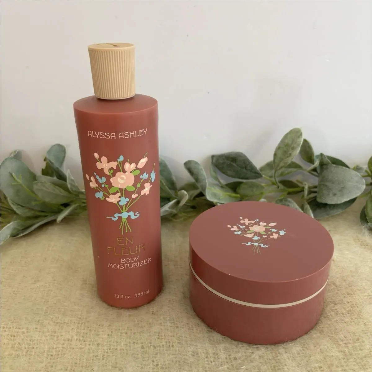 Alyssa Ashley En Fleur Body Moisturizer and Dusting Powder Display Prop Vintage