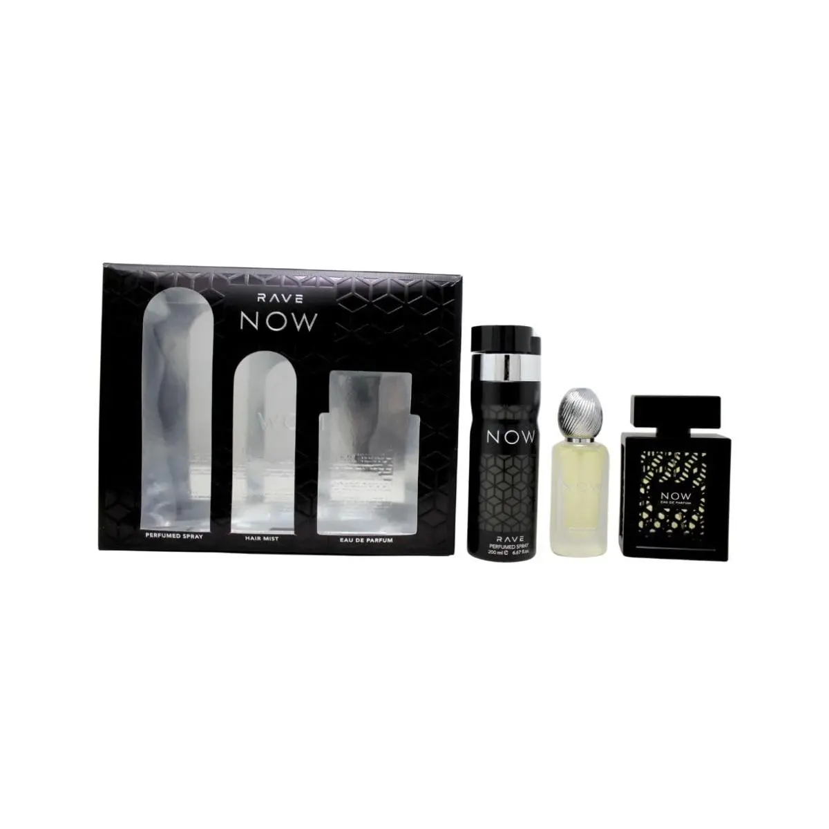 Lattafa Rave Now Men`s Eau De Parfum Hair Mist Deodorant Spray Gift Set 3 Pack