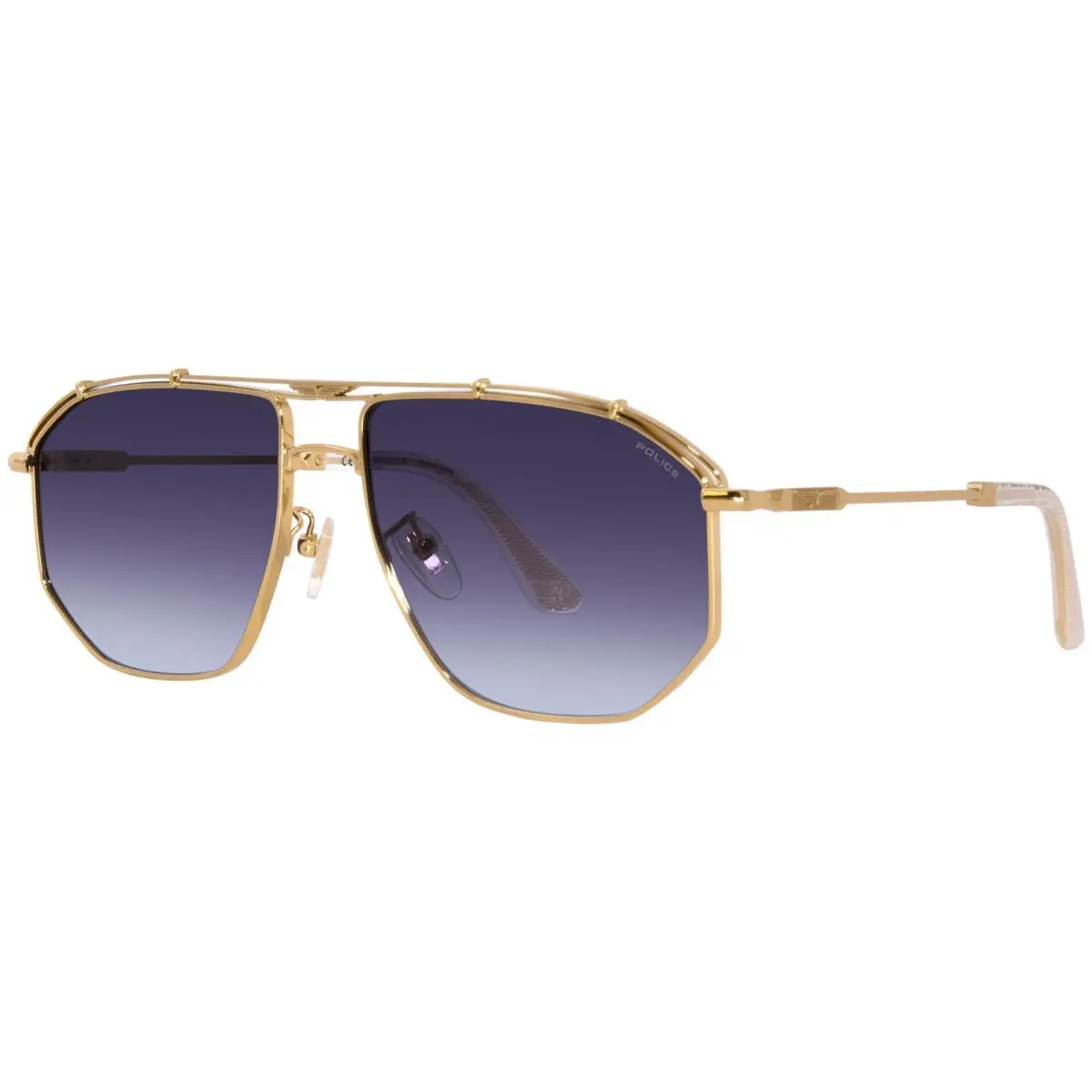 Police Horizon-5 SPLL17 0300 Sunglasses Men`s Gold/blue Gradient Pilot 59mm