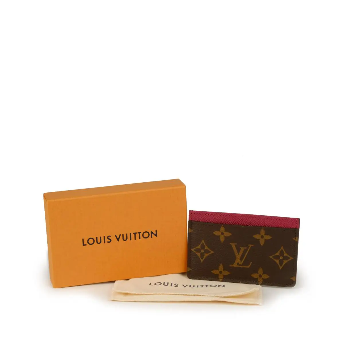 Louis Vuitton Monogram Burgundy Leather Porte Cartes Card Holder Wallet