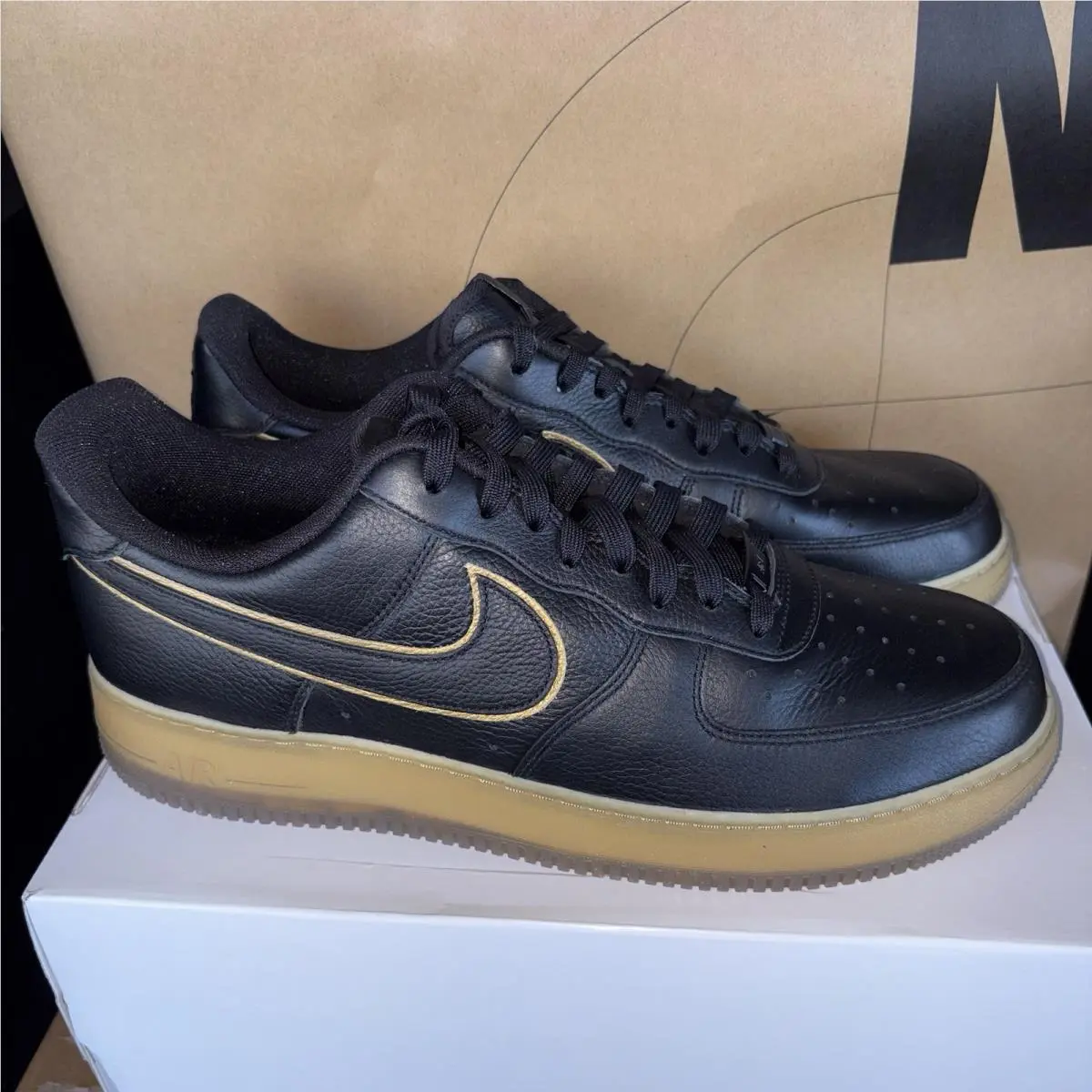 Nike Air Force 1 Low By You HF0659-900 Leather Black Gold Gum Mens Size 13