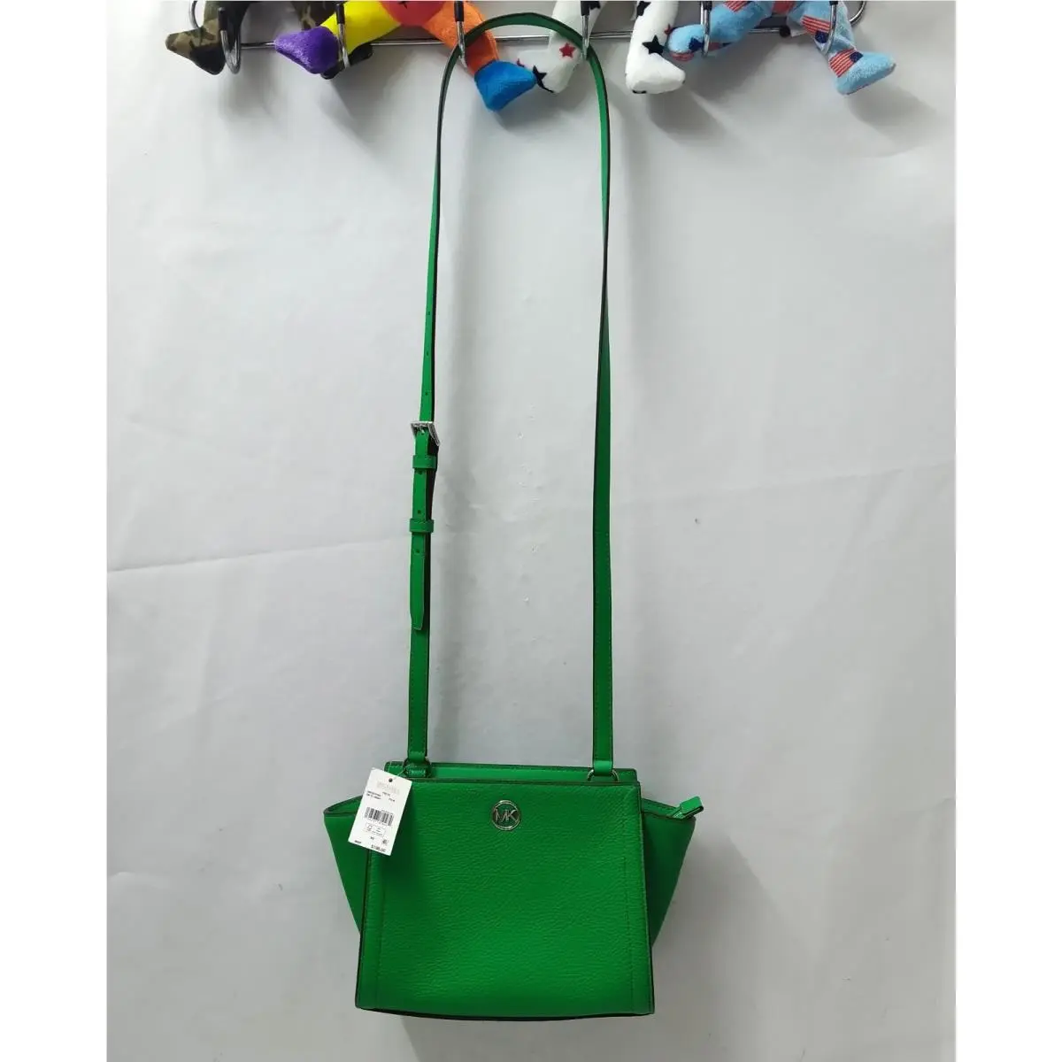 Michael Kors Freya Green Pebbled Leather Zipper Crossbody Bag