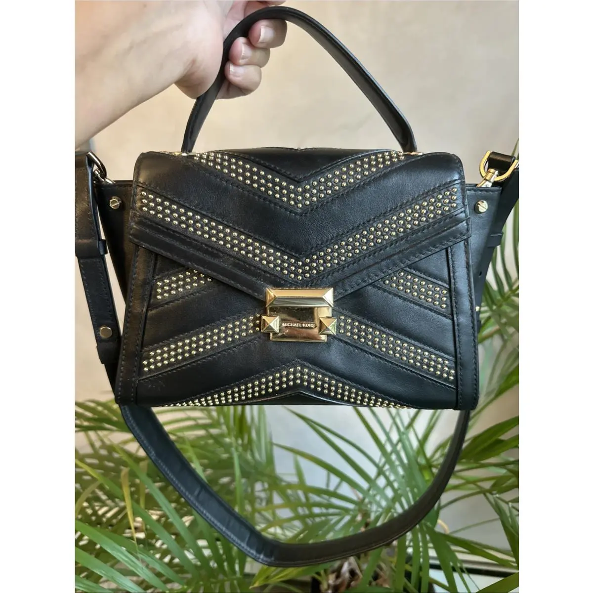Michael Kors Whitney Black Gold Studded Shoulder Bag