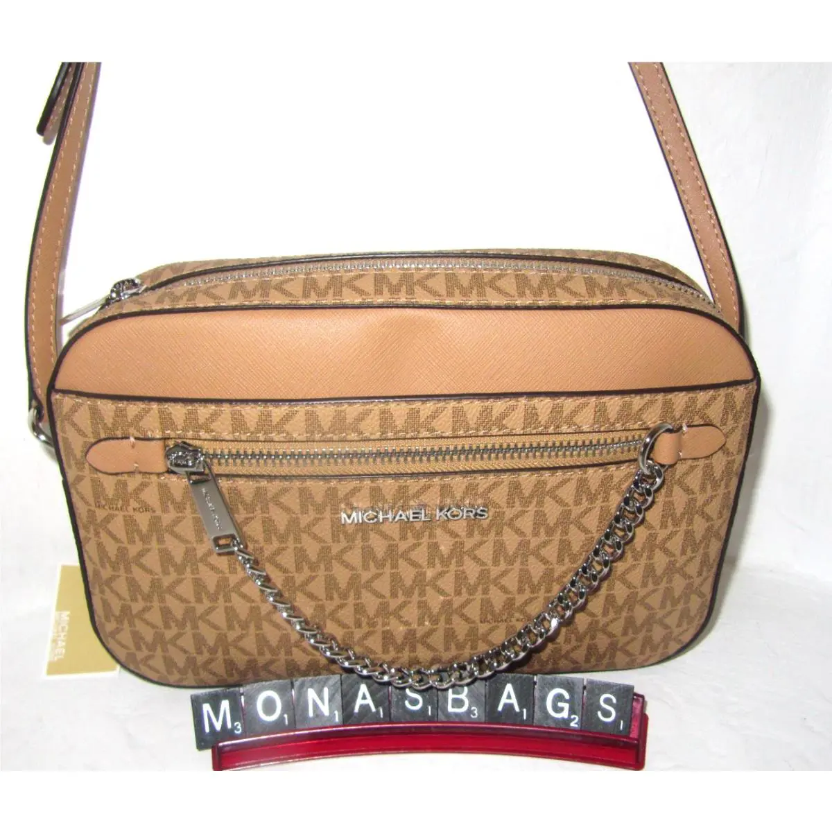 Jet Set Peanut Logo Large Zip Chain EW Crossbody Bag by Michael Kors