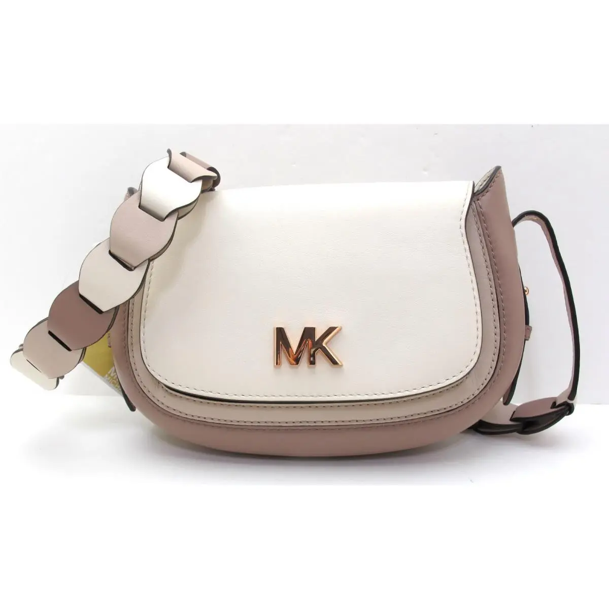 Michael Kors Jolene SM Leather Saddle Messenger Color Block Fawn/light Cream