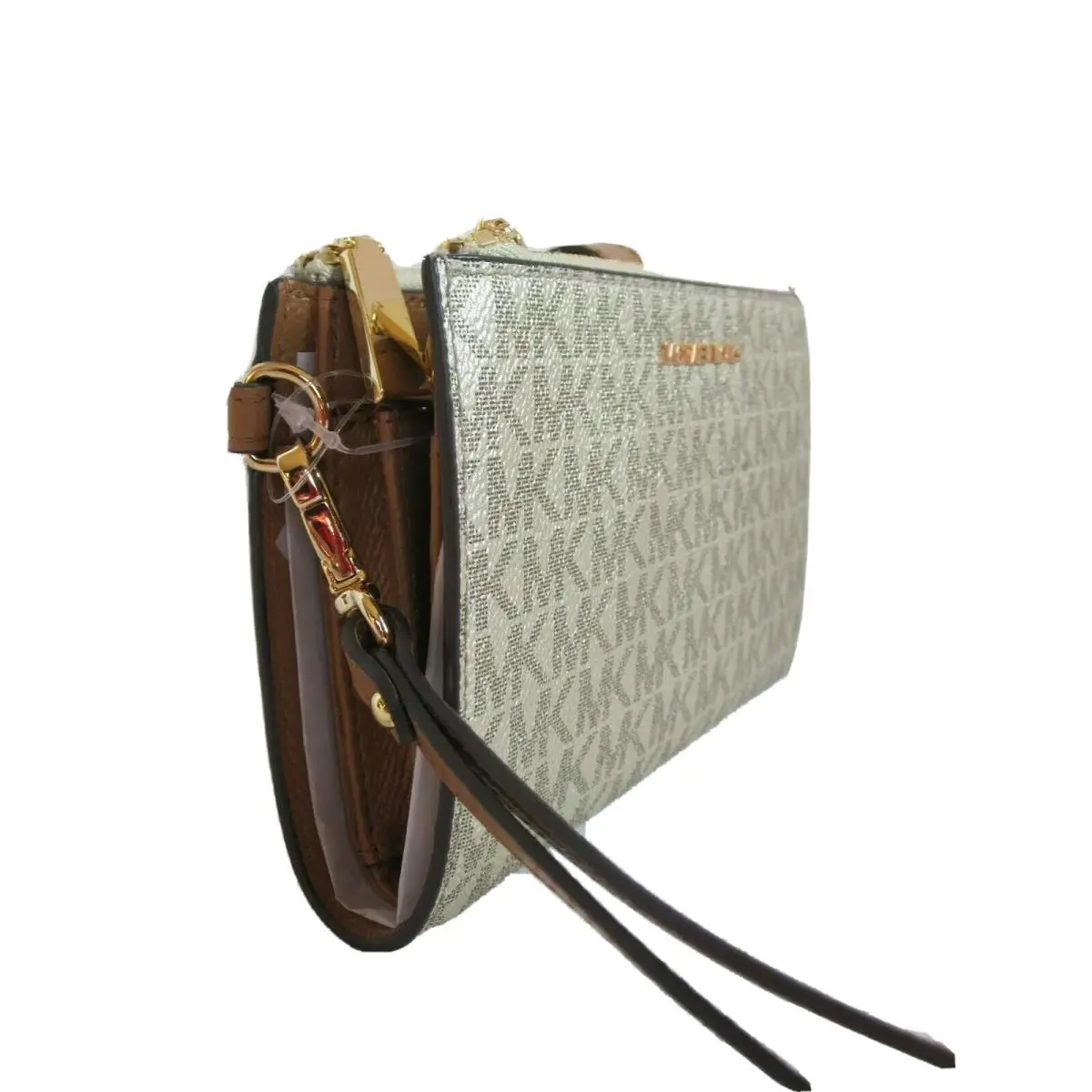 Kors Pale Gold Giftables Double Zip Phone Wristlet Clutch Purse