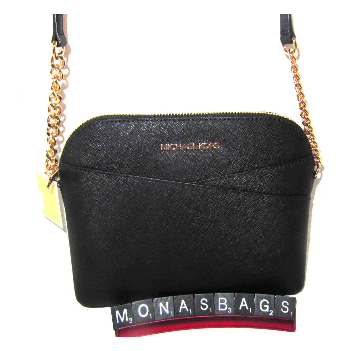 Michael Kors Jet Set Med Dome Crossbody Bag Black Cross Grain Leather NWT$258