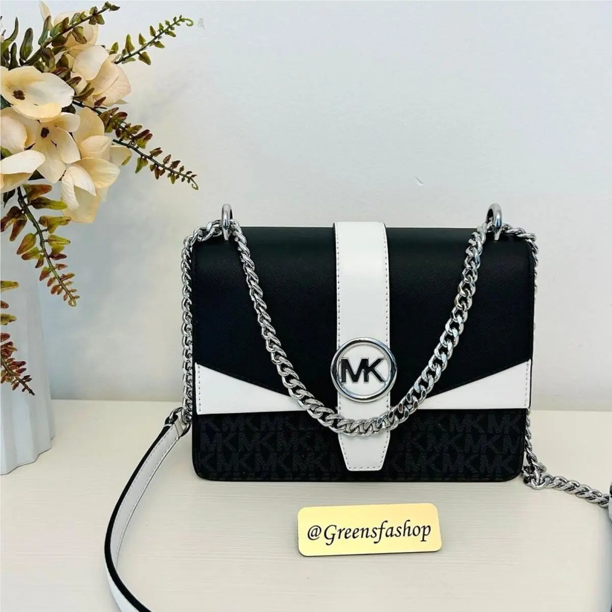 Michael Kors Purse Greenwich Small Signature Logo Crossbody Bag Black