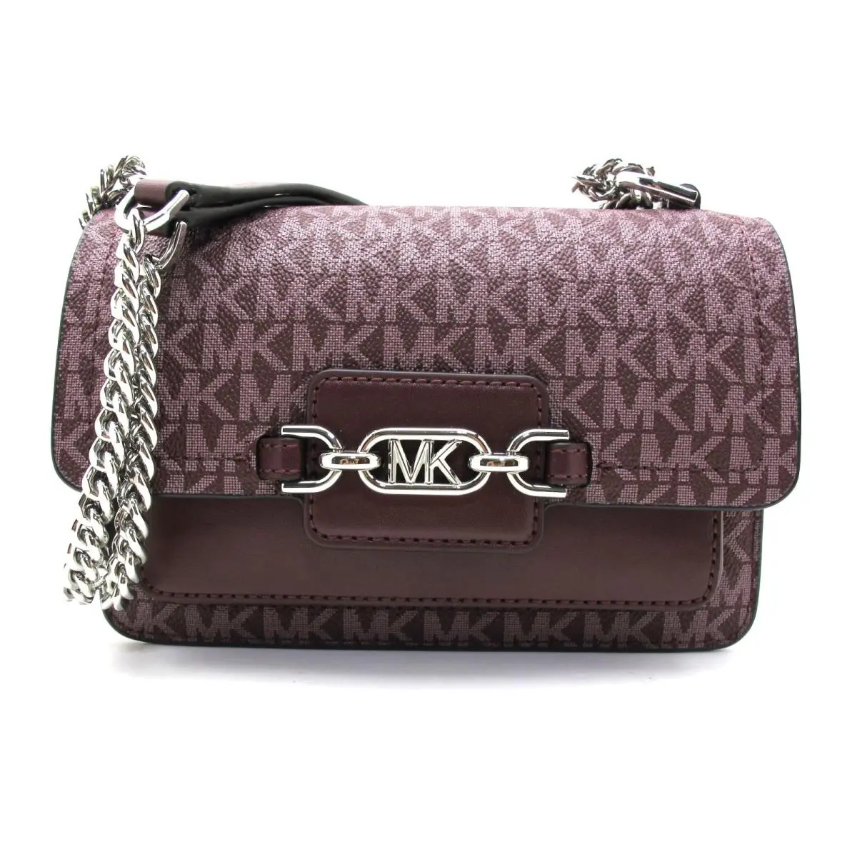 Michael Kors Heather XS Leather Coated MK Monogram Chain Crossbody Merlot