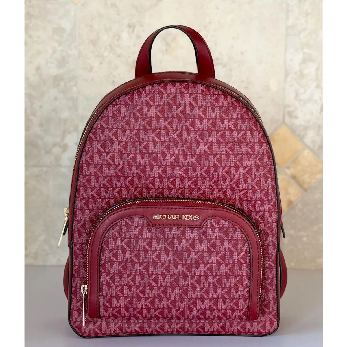 Michael Kors Jaycee Medium Zip Pocket Backpack MK Cherry Multi