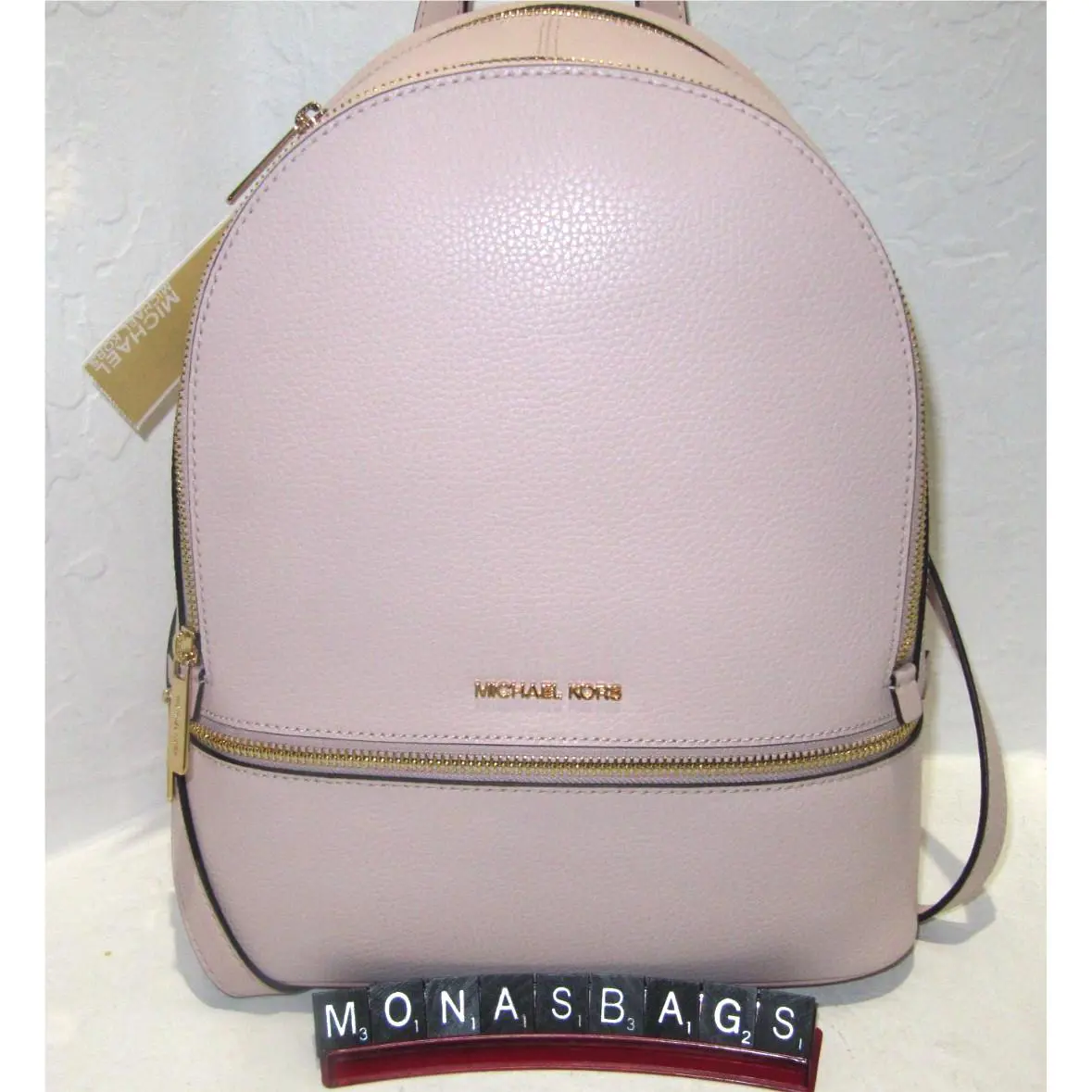 Rhea Medium Zip Powder Blush Pink Pebbled Leather Backpack by Michael Kors