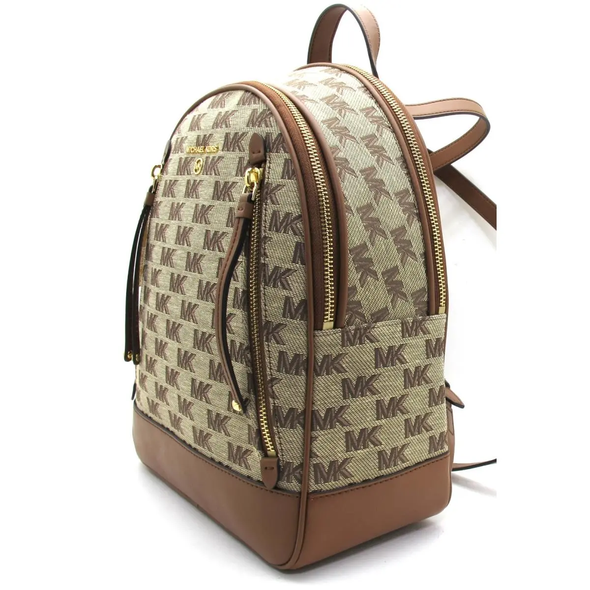 Michael Kors Brooklyn MD Jacquard MK Sig Logo Backpack Beige/ebony