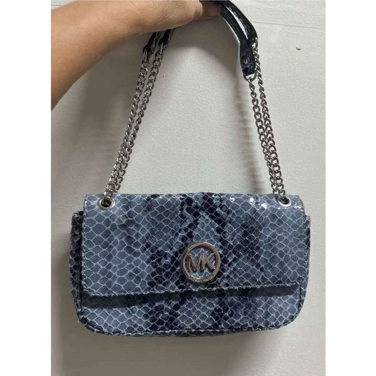 Michael Kors Fulton Denim Leather Flap Shoulder Bag Double Handle