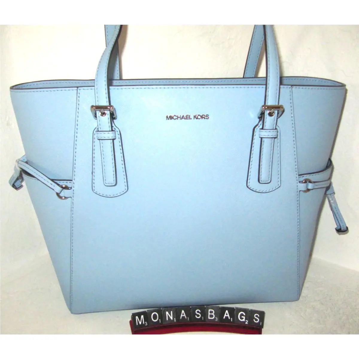 Michael Kors Voyager Large Light Sky-blue Leather Tote Bag