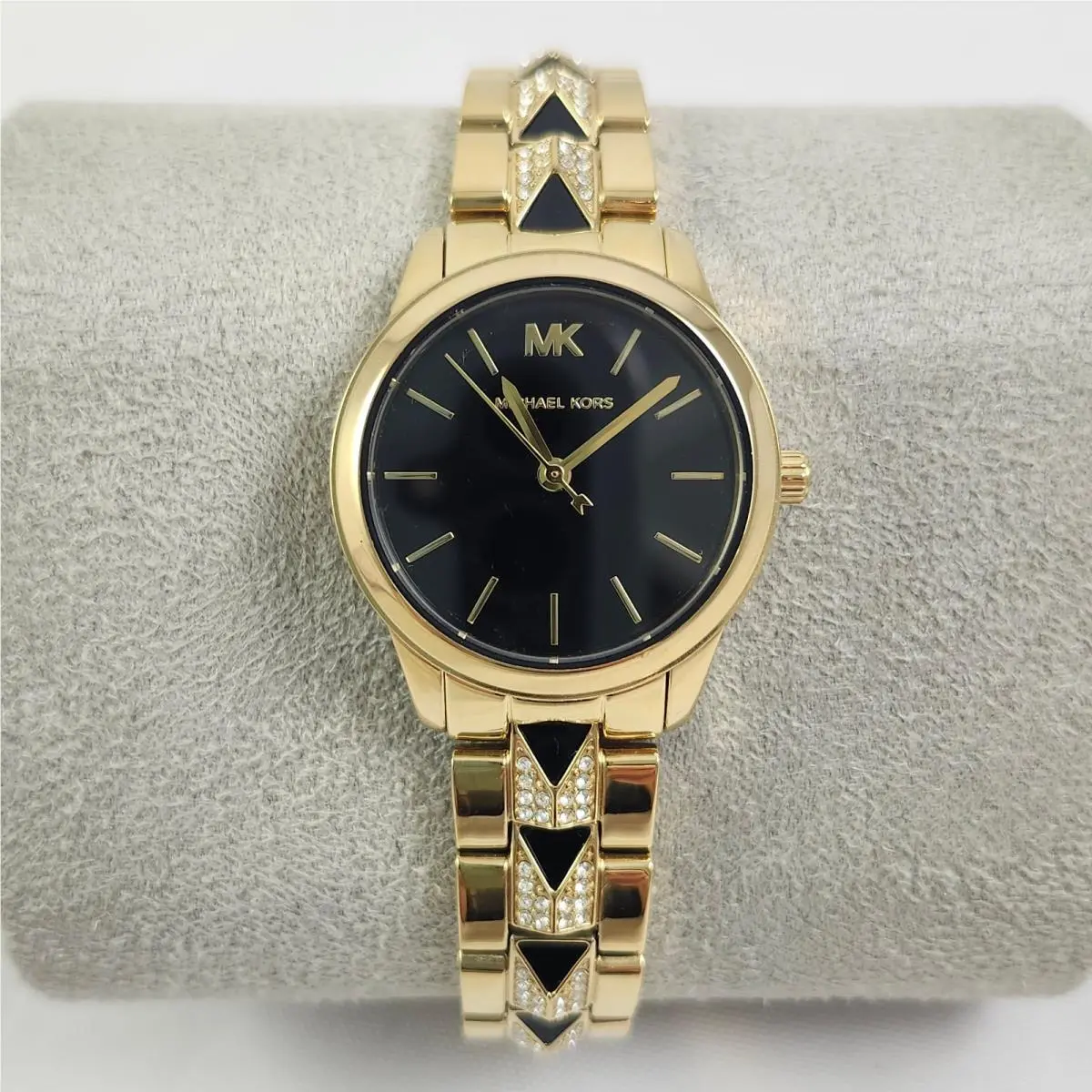 Petite Runway Mercer Pave Gold Black Onyx Watch MK6672 Nwot by Michael Kors