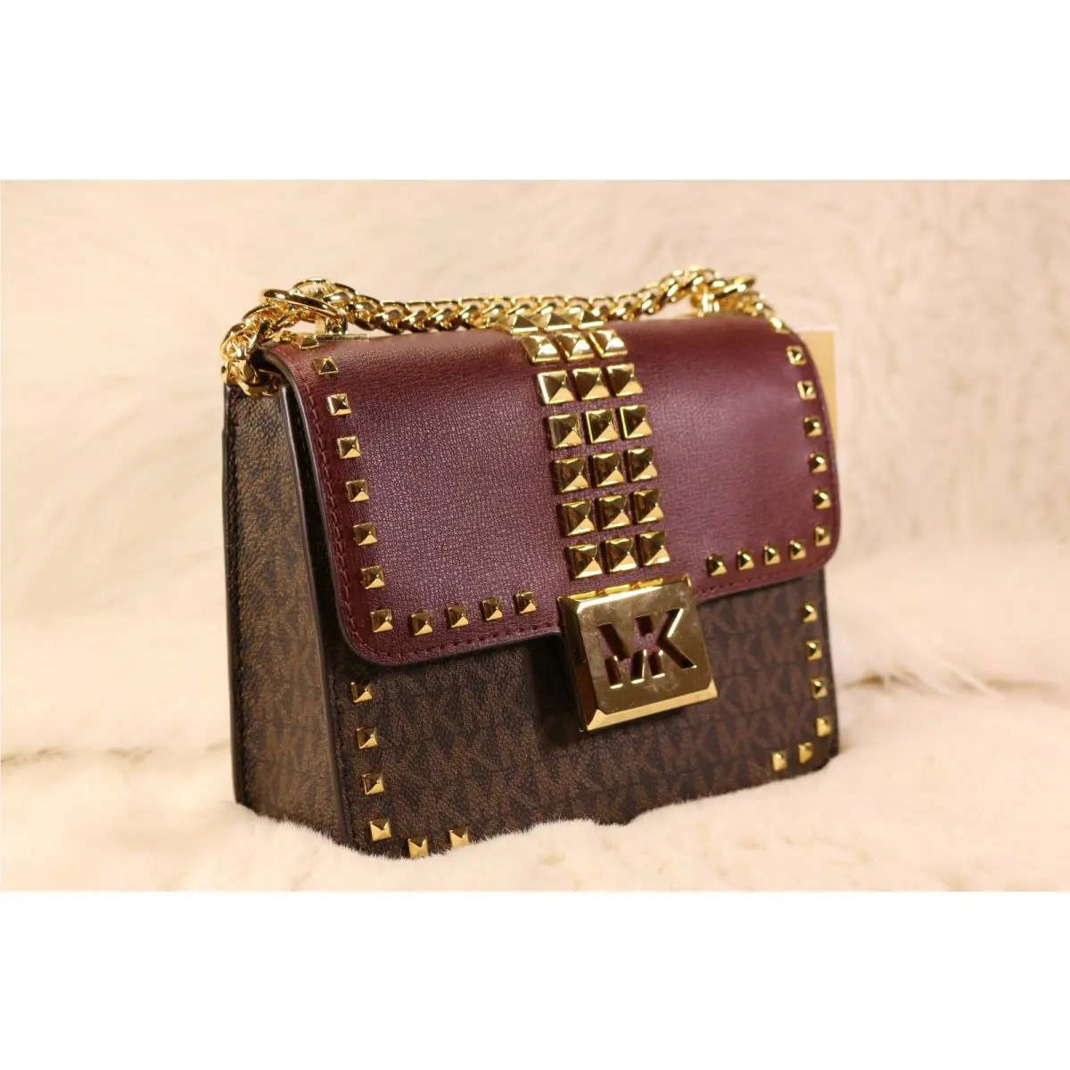 Michael Kors Sonia Brown Merlot Signature Small Square Shoulder Crossbody Bag