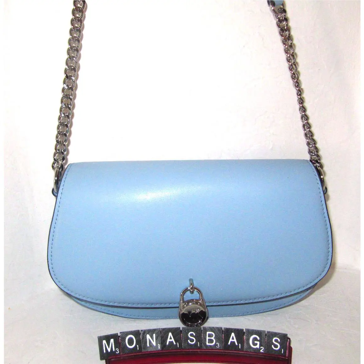Michael Kors Mila Medium Light Sky Leather Sling Messenger Shoulder Bag