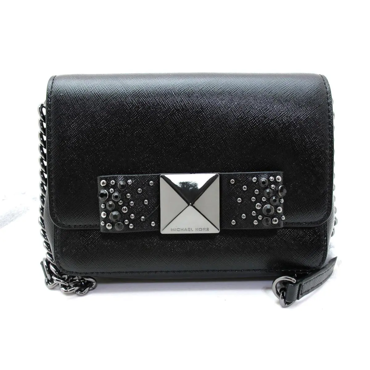 Auth.  Tina Leather SM Clutch Chain Crossbody Jewels Bow Black by Michael Kors